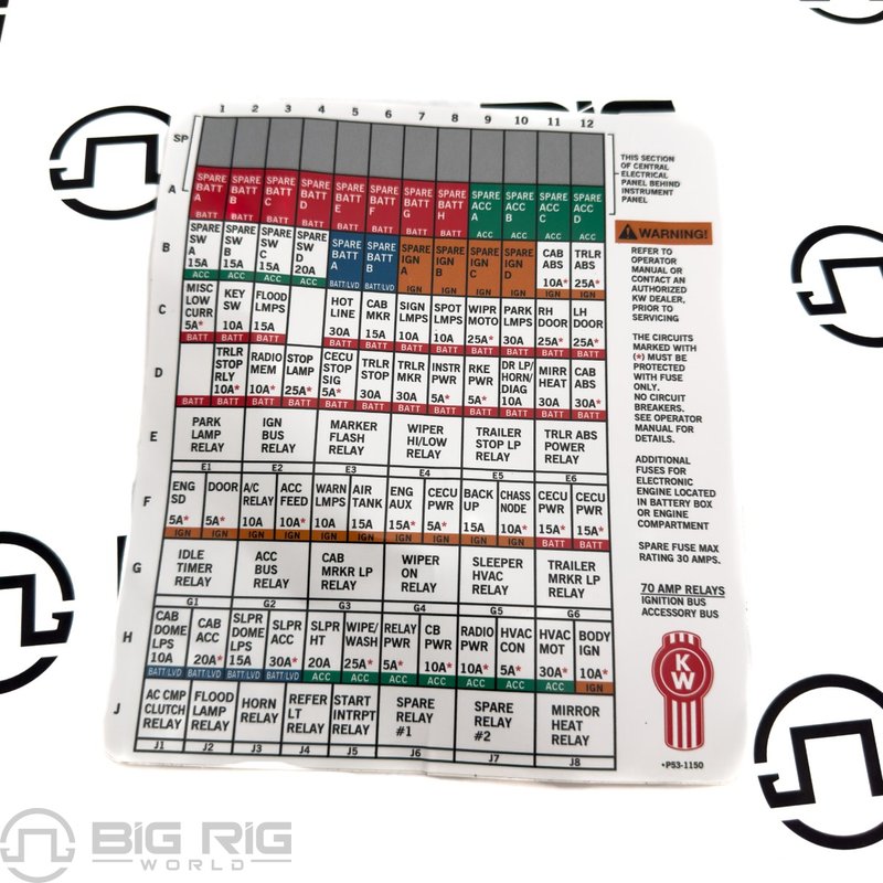 Central Electrical Panel Label  P53-1150 - Kenworth