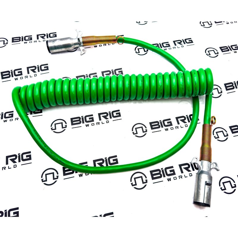 7-Way ABS Coiled Cable 15-feet Green Jacket Nylon 421155 - Tramec Sloan