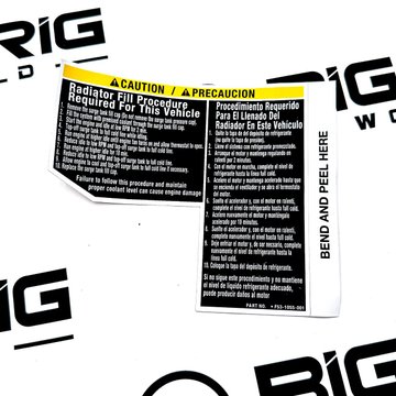 English/Spanish Radiator Fill Label F53-1055-001 - Paccar