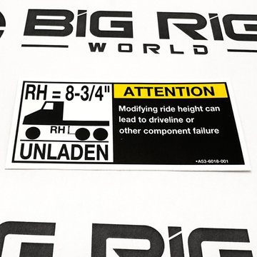 Label - Ride Height A53-6018-001 - Peterbilt