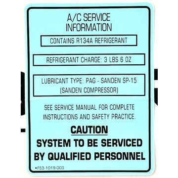 Label - A/C Service Information F53-1019-003 - Paccar