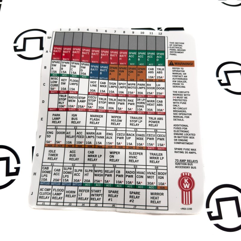 Central Electrical Panel Label  P53-1150 - Kenworth
