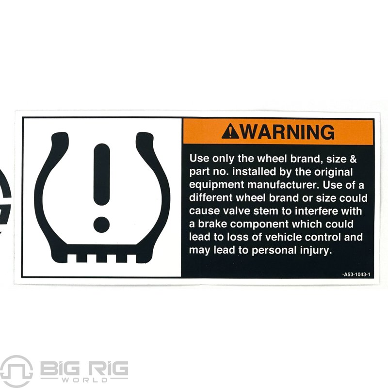Label - Tire Warning English A53-1043-1 - Paccar