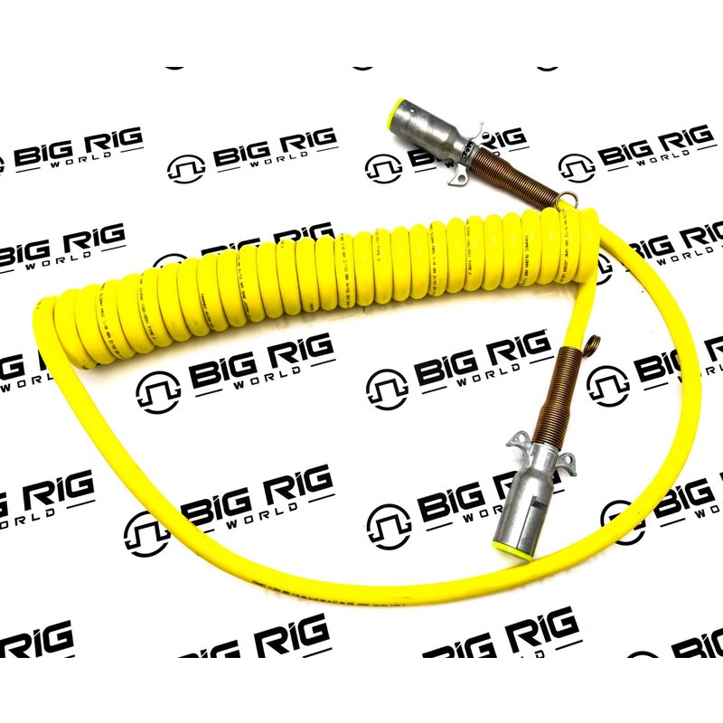 7-Way Coiled ISO Cable 15 Ft, ISO Yellow, Zinc Plugs 421215 - Tramec Sloan