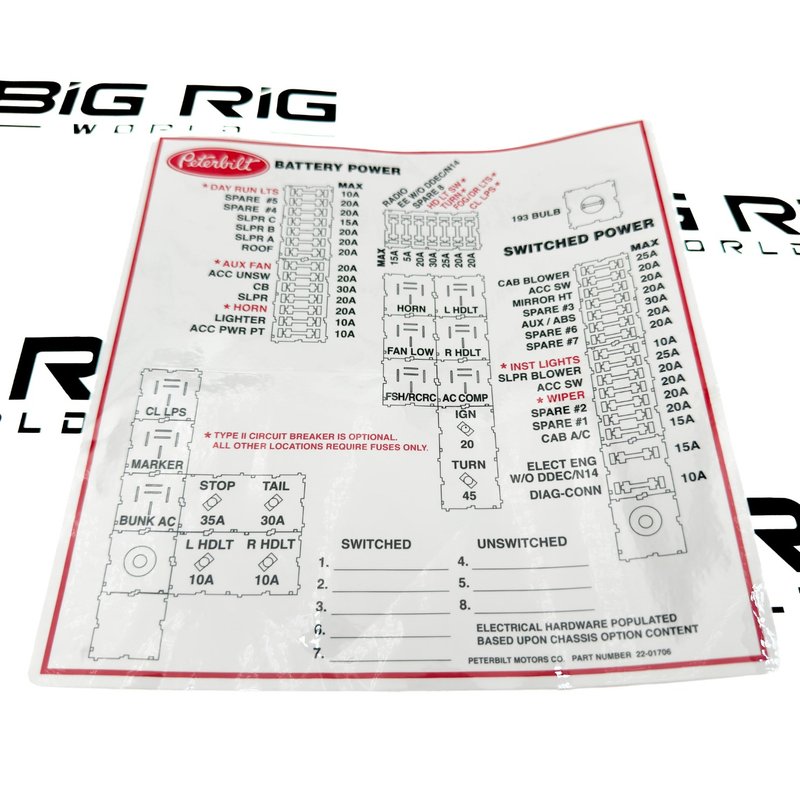 Label - Power Distribution Panel 22-01706 - Peterbilt
