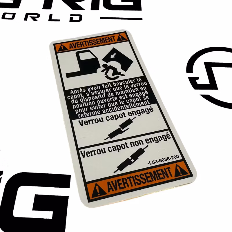 Hood Stop Label L53-6038-200 - Paccar