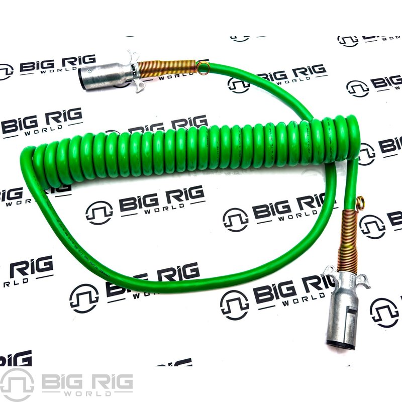 7-Way ABS Coiled Cable 15-feet Green Jacket Nylon 421155 - Tramec Sloan