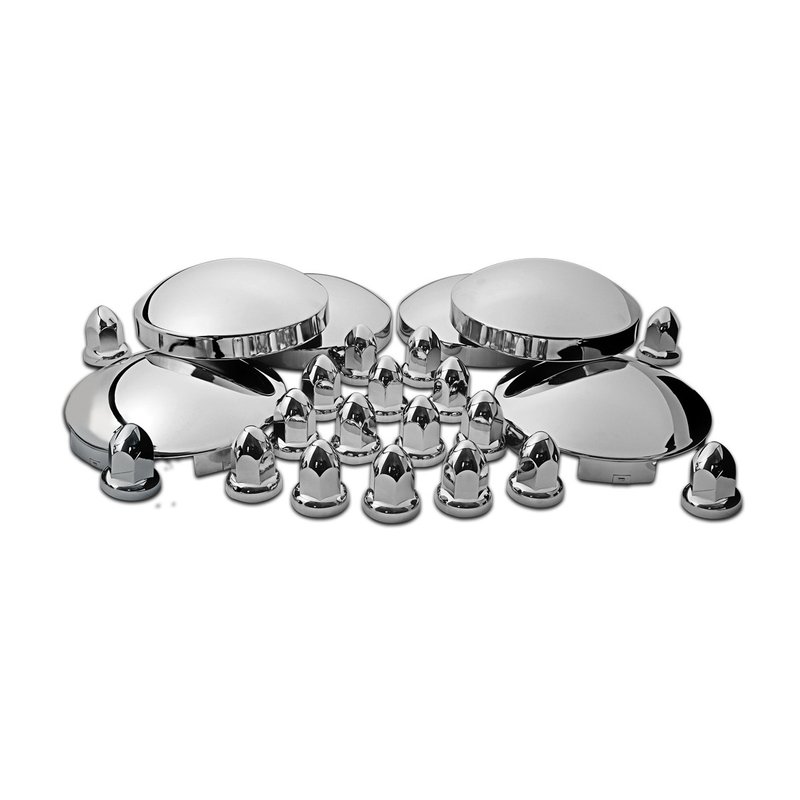 Stainless Steel Front & Rear Hubcap Kit W/abs Plastic Nut Covers - Chrome THUB-C3 - Trux Accessories